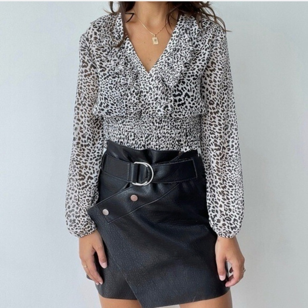 Zara Black and White Animal Print Blouse size XS